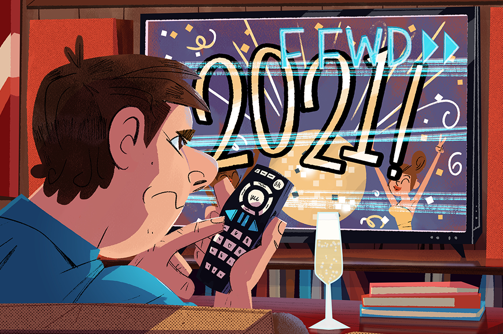 Illustration of man looking at TV screen