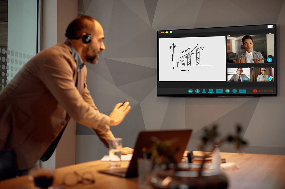 Man in virtual meeting